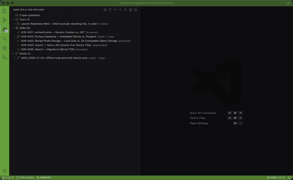 The ADR Explorer sidebar showing decisions in different states